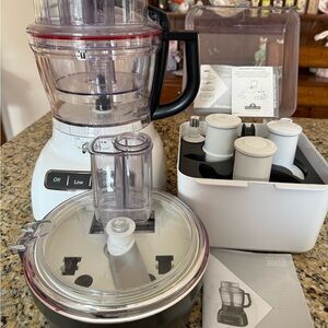 KitchenAid White Food Processor- Clear Bowls and Attachment Set- new never used